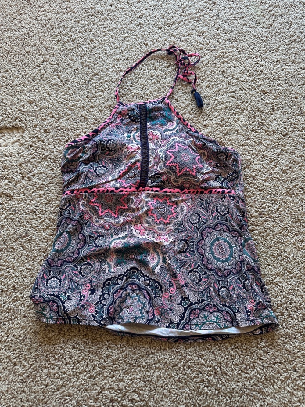 Paisley Halter Swim Camisole in Pink and Navy